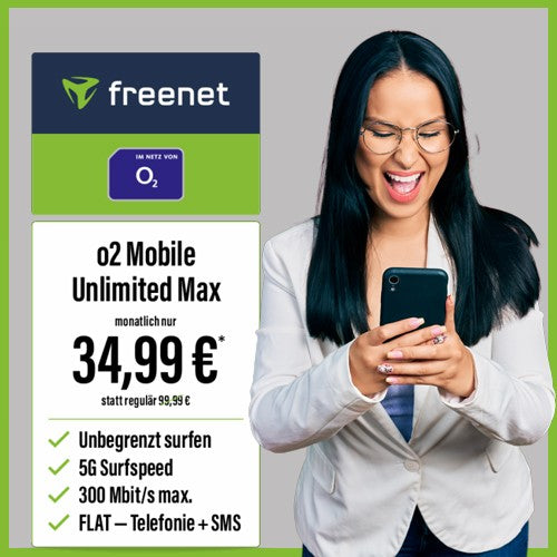 Handyvertrag Freenet O2 Unlimited Flat 5G Handytarif für 34,99€ mtl.SIM-Karte