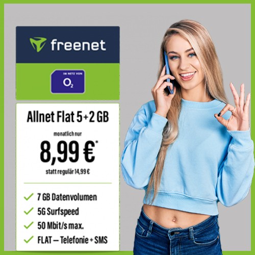 Handyvertrag Allnet Flat mit bis zu 7 GB 5G Handytarif für 8,99€ mtl.SIM-Karte