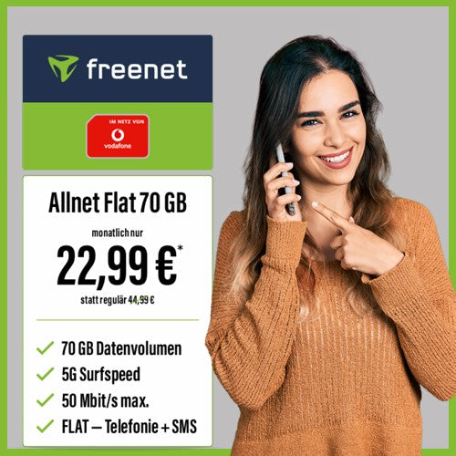 Handyvertrag Freenet Vodafone Allnet Flat 5G Handytarif für 22,99€ mtl.SIM-Karte
